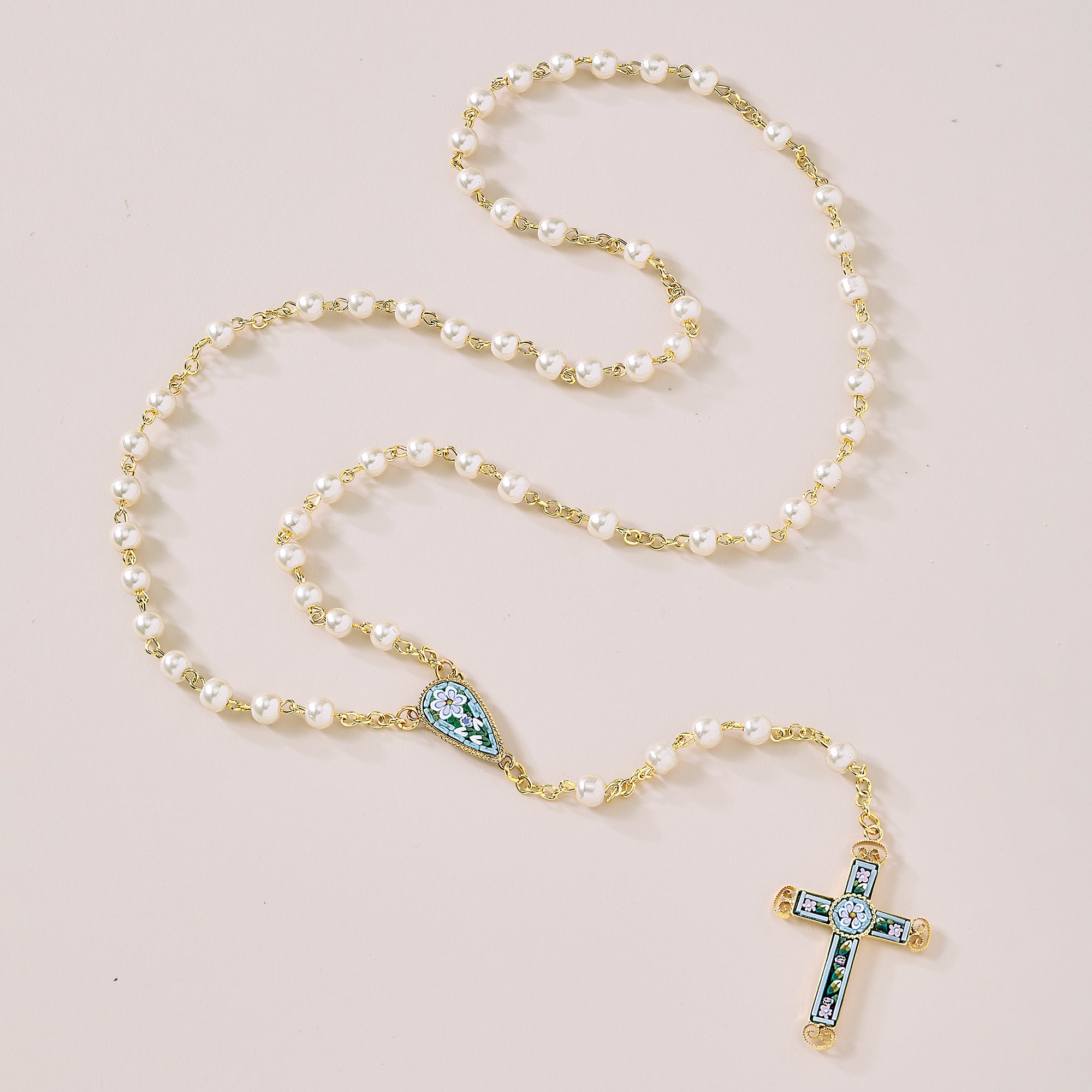 Murano Glass Millefiori White Mosaic Rosary