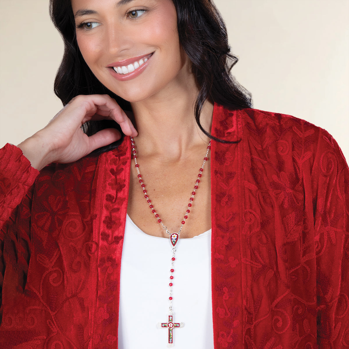 Murano Glass Crimson Florentine Mosaic Rosary (Preorder)