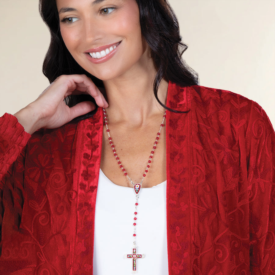 Murano Glass Crimson Florentine Mosaic Rosary (Preorder)