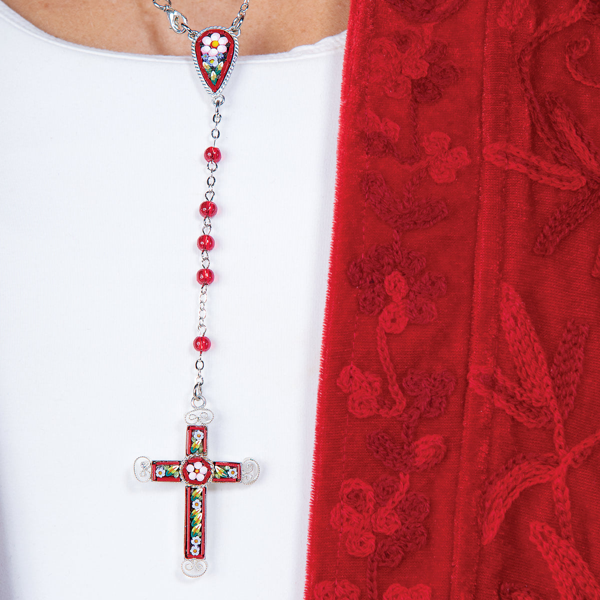 Murano Glass Crimson Florentine Mosaic Rosary (Preorder)