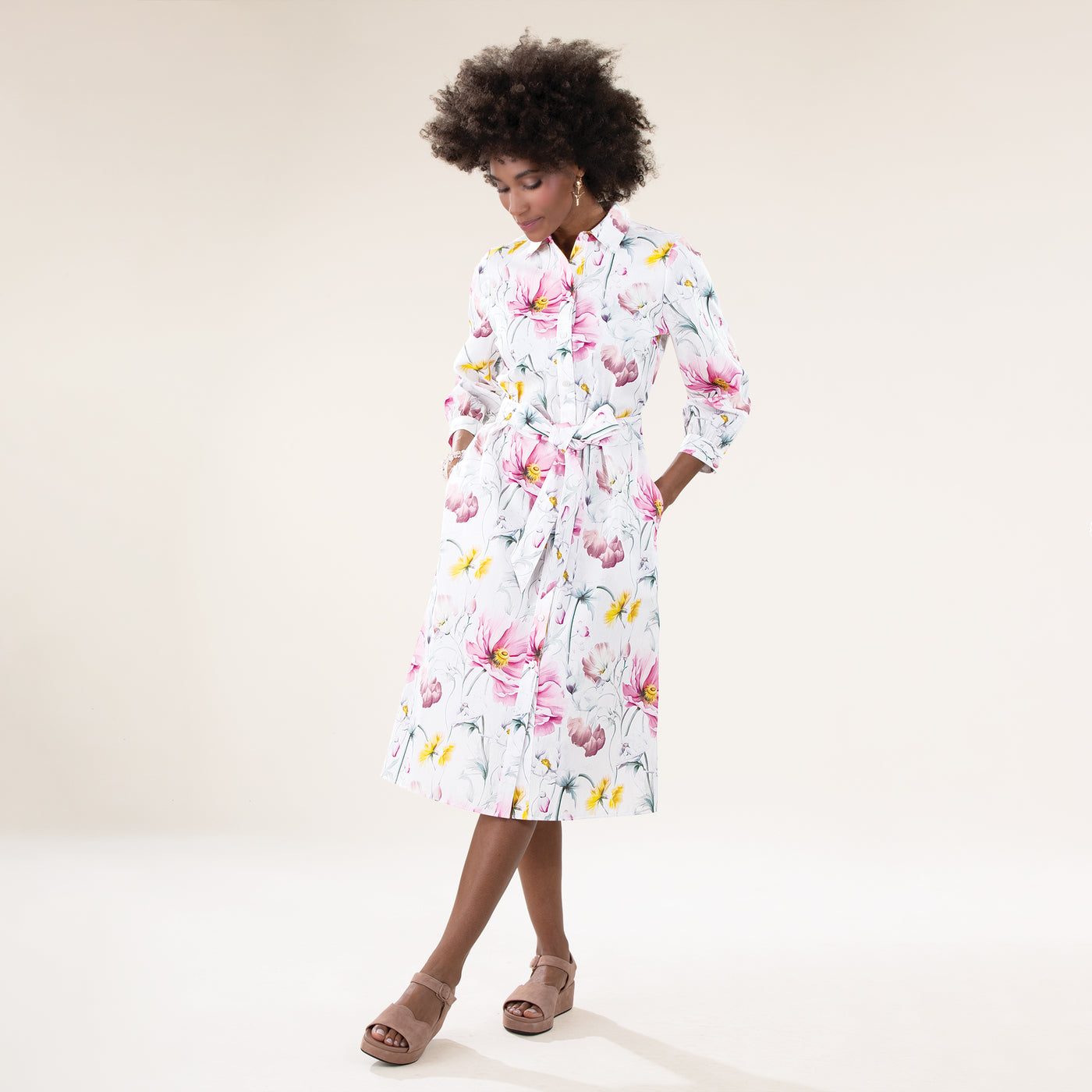 Cheerful Tulips Button-Front Dress