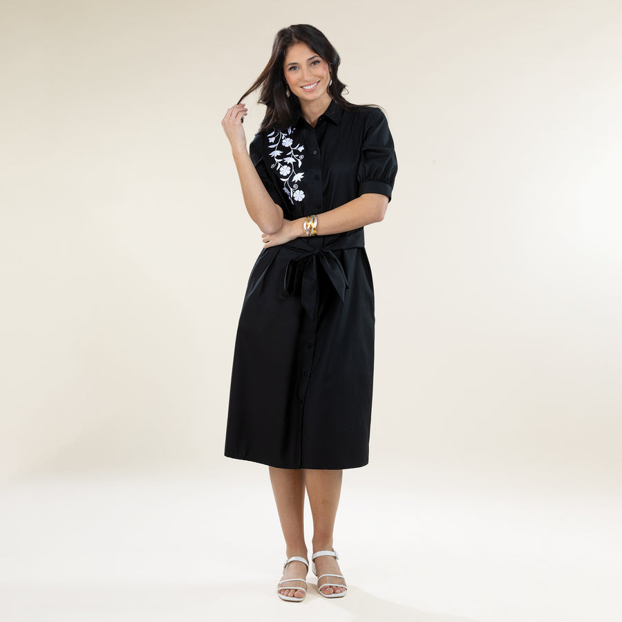 Dancing Daises Embroidered Shirt Dress