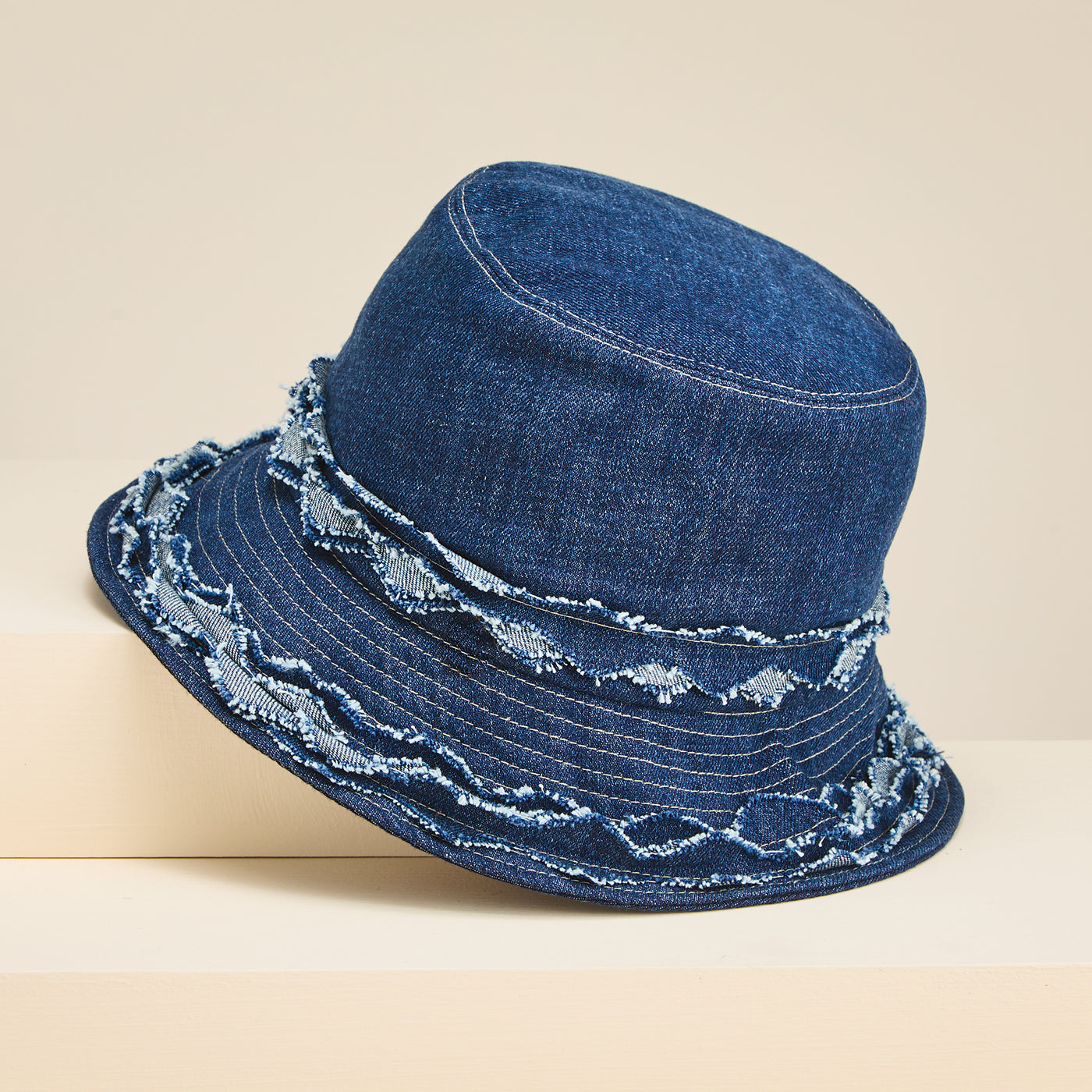 Rebecca Fringed Italian Denim Bucket Hat