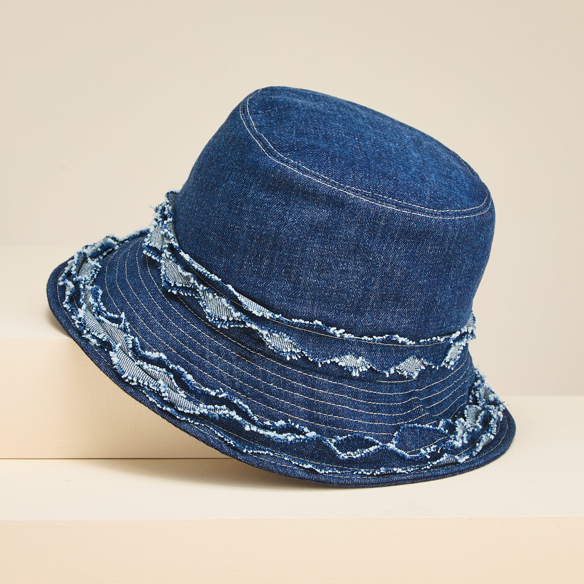 Rebecca Fringed Italian Denim Bucket Hat