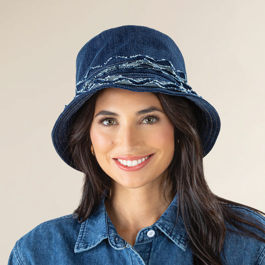 Rebecca Fringed Italian Denim Bucket Hat