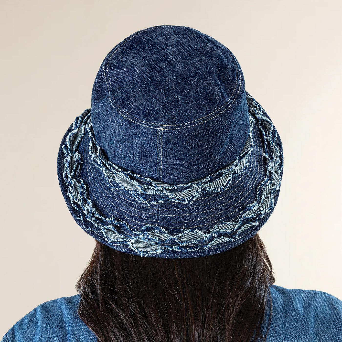 Rebecca Fringed Italian Denim Bucket Hat