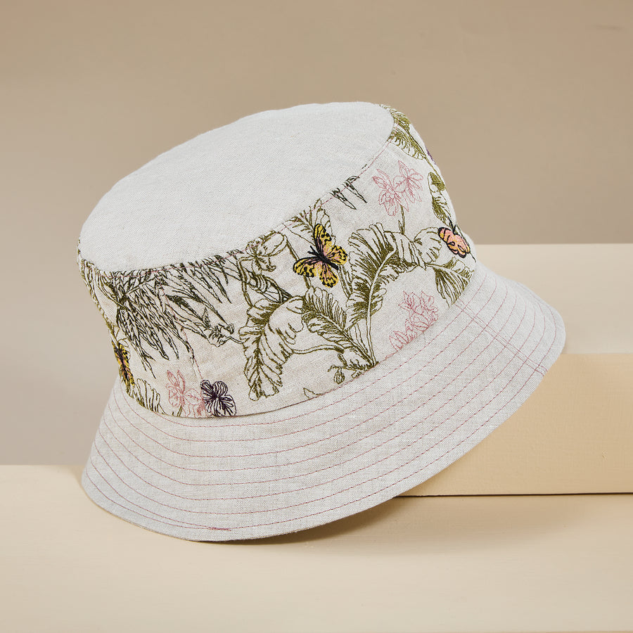 Angelina Taupe Italian Linen Bucket Hat