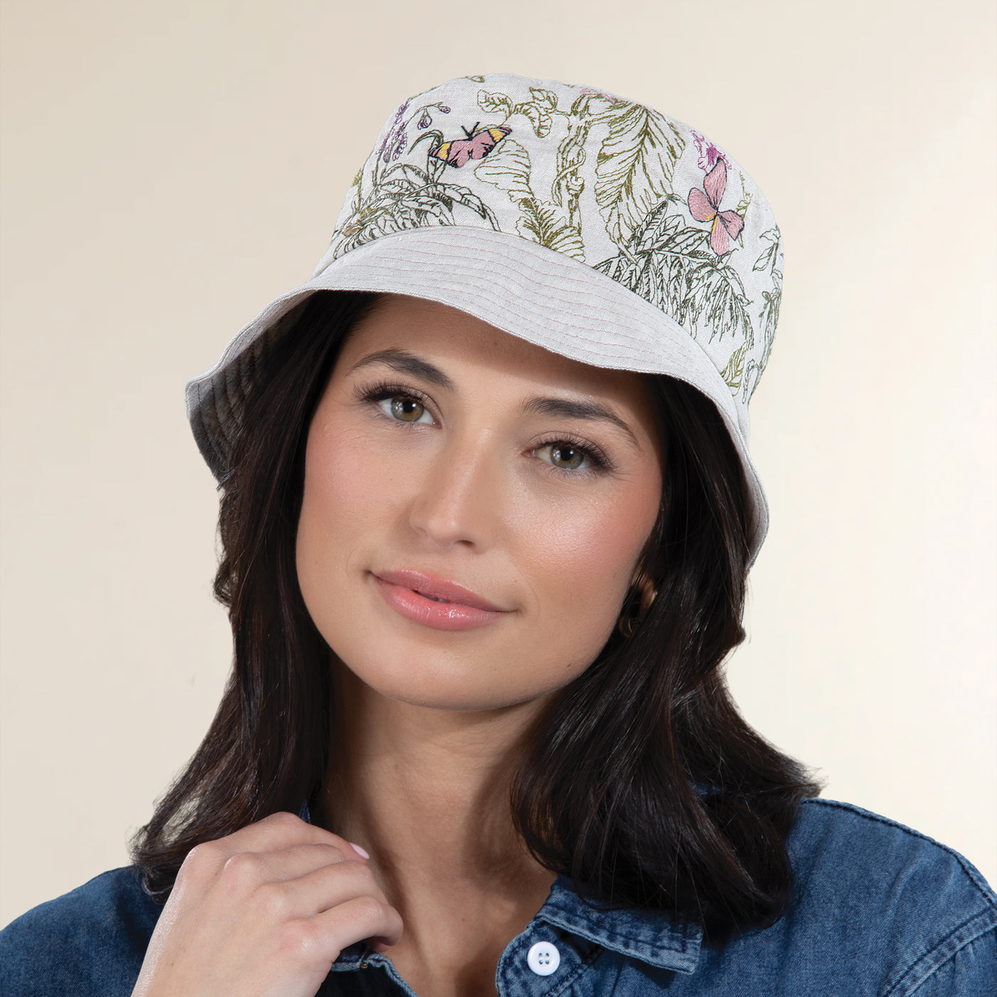 Angelina Taupe Italian Linen Bucket Hat