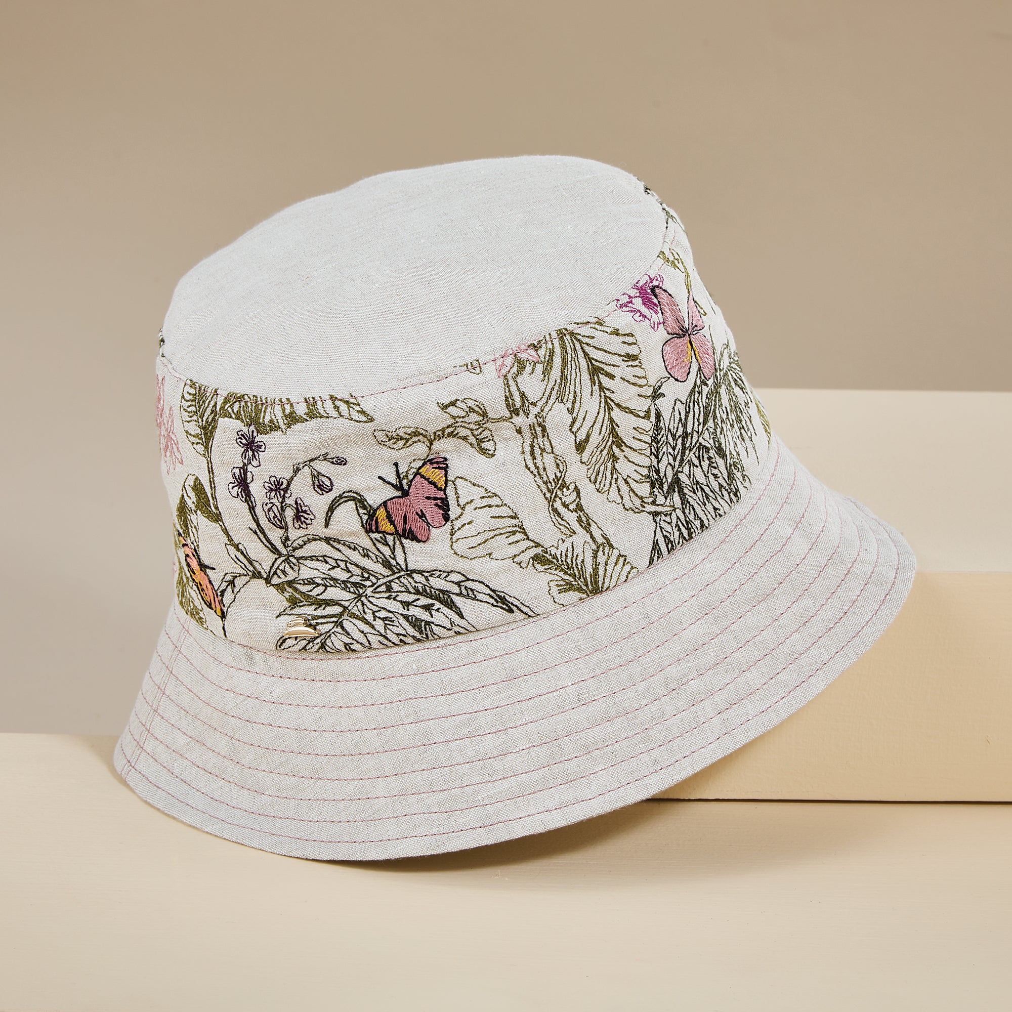 Angelina Taupe Italian Linen Bucket Hat