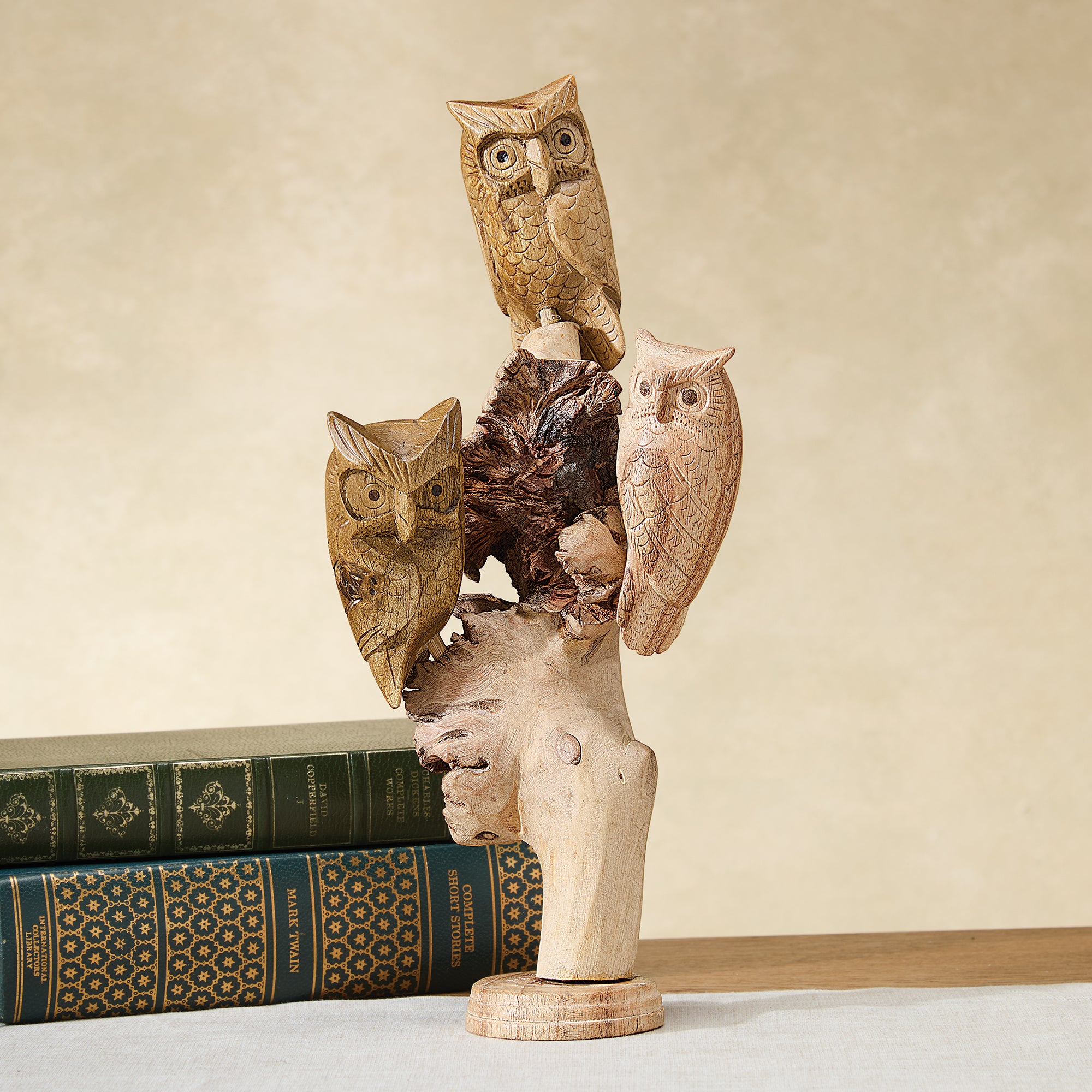 Perched Parliament Hand-Carved Wood Sculpture (Preorder)