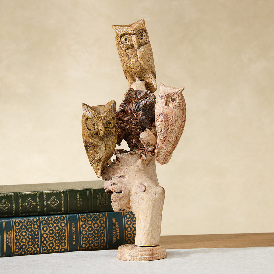 Perched Parliament Hand-Carved Wood Sculpture (Preorder)