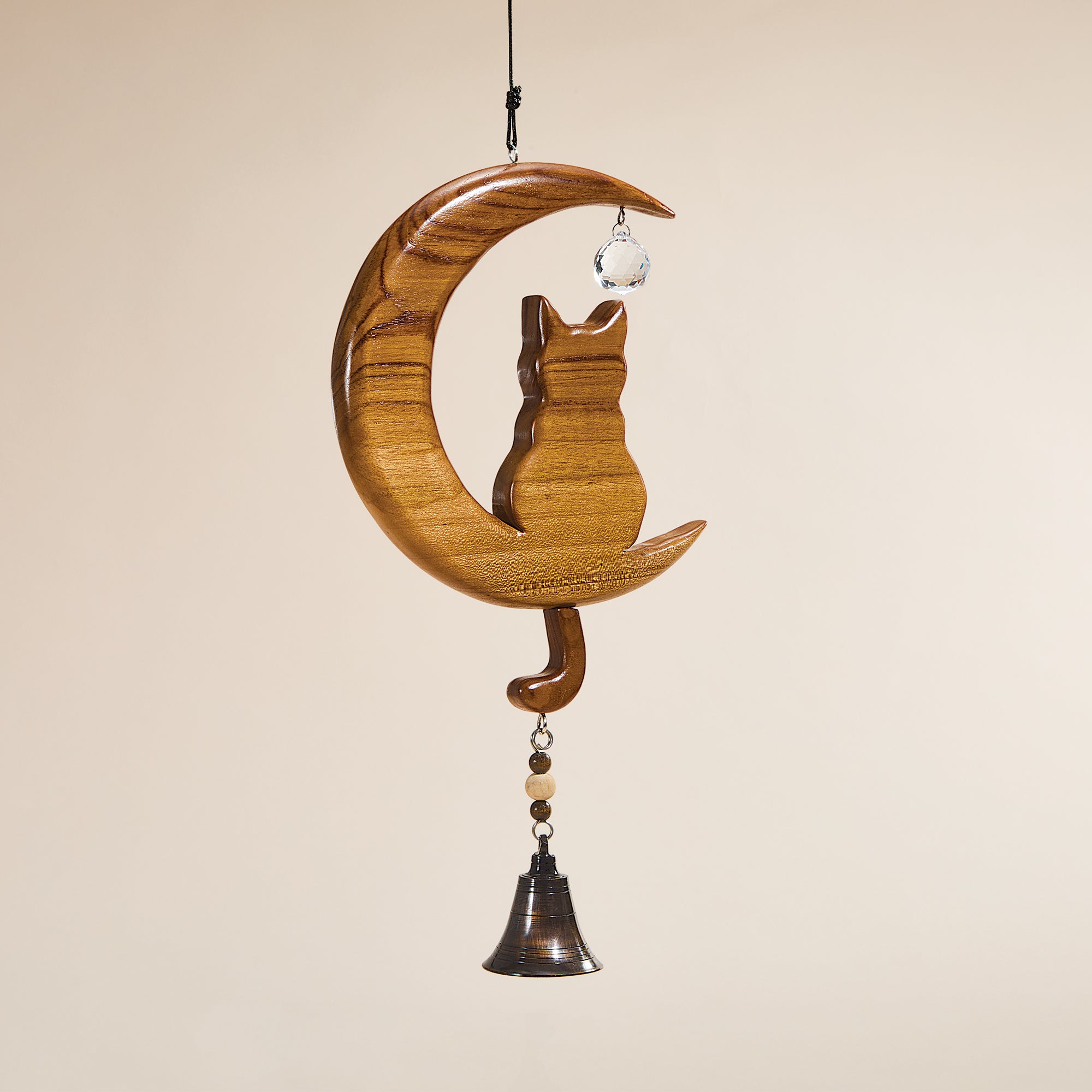 Hand-Carved Recycled Teak Wood Cat Suncatcher (Preorder)