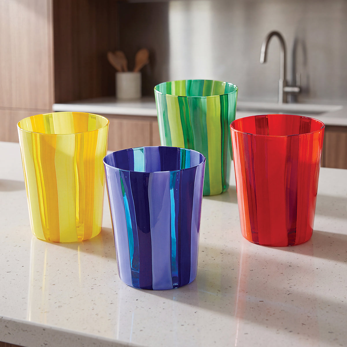 Murano Glass Red Striped Tonal Tumbler, 10oz. (Preorder)