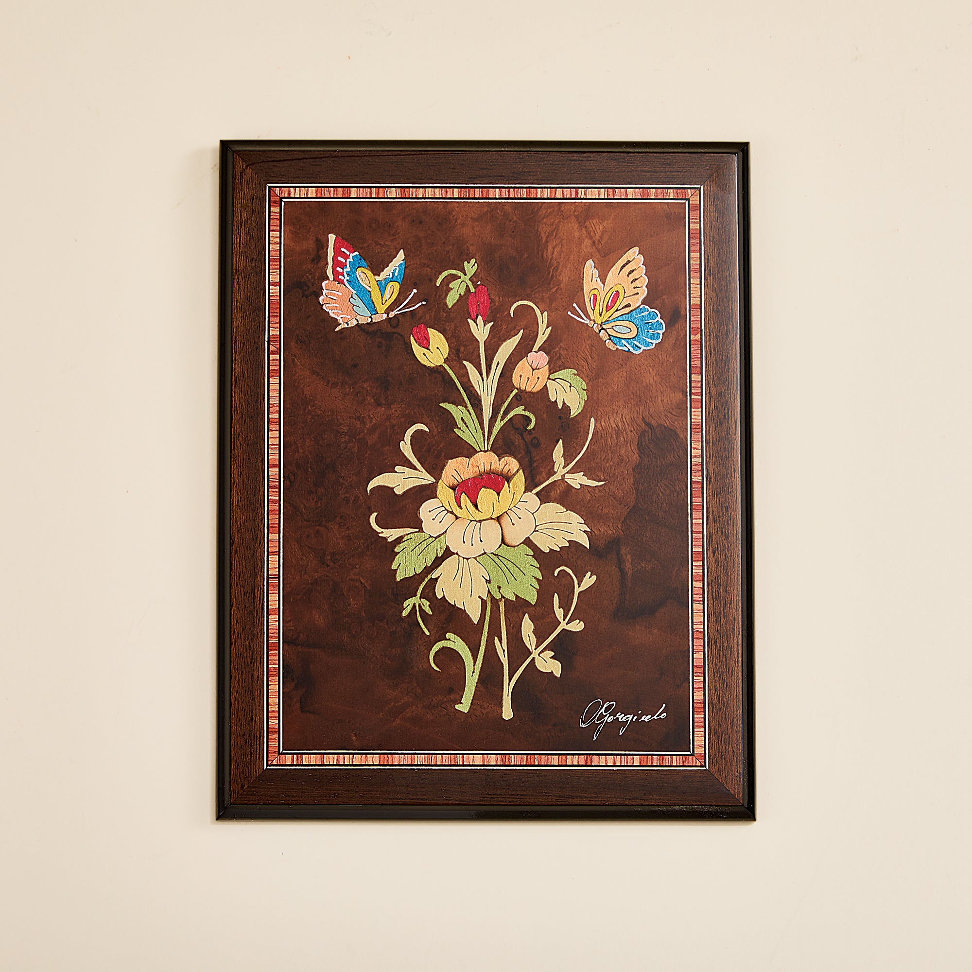 Farfalle e Fiori Intarsia Wall Art