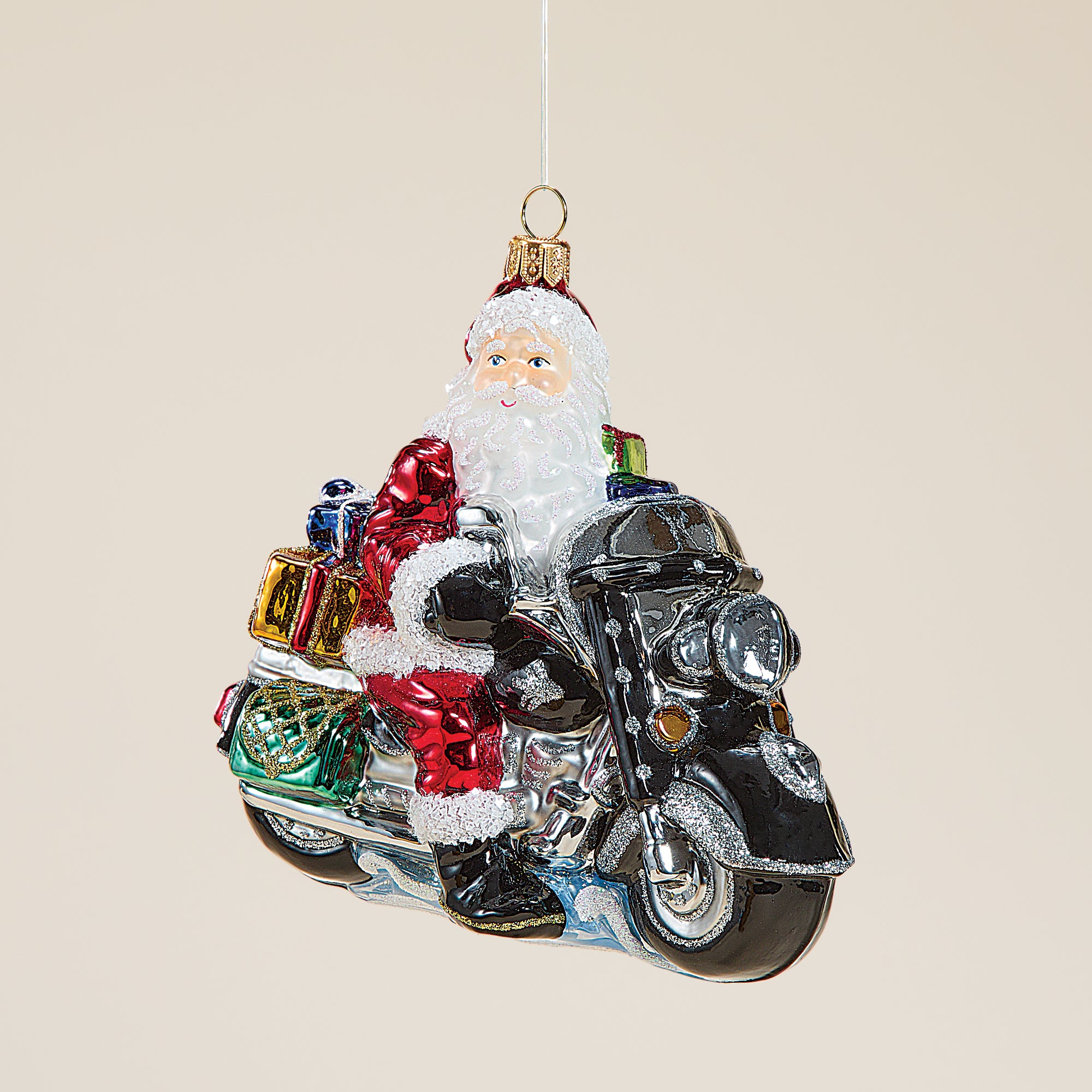 Hand-Painted Glass Special Delivery Santa Ornament