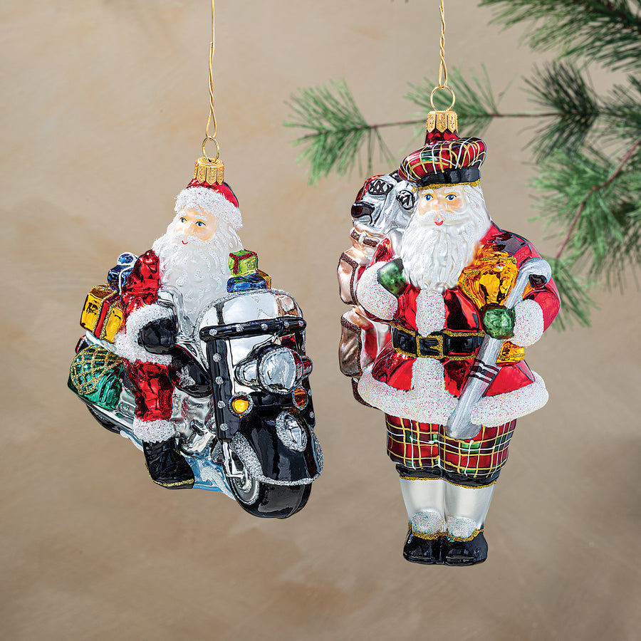 Hand-Painted Glass Special Delivery Santa Ornament
