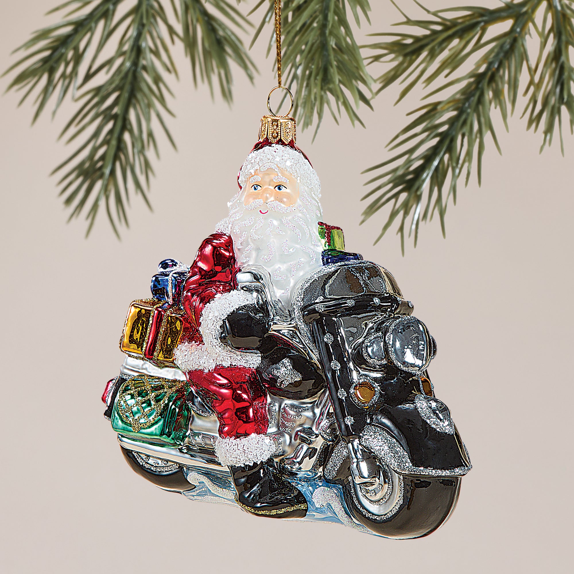 Hand-Painted Glass Special Delivery Santa Ornament