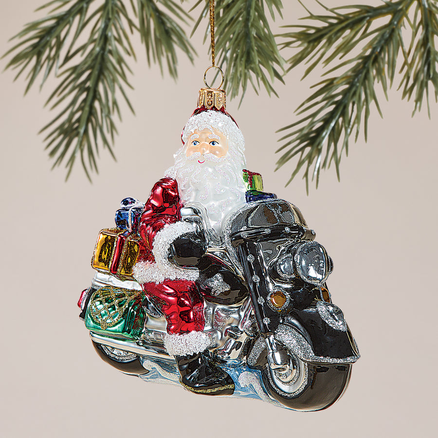 Hand-Painted Glass Special Delivery Santa Ornament