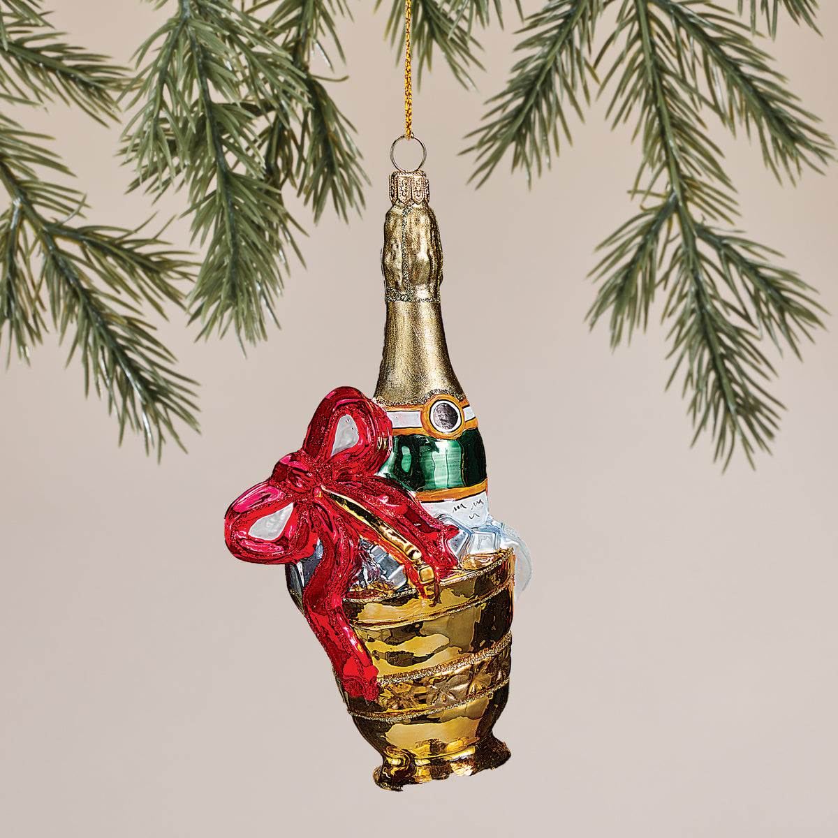 Hand-Painted Prosecco Ho Ho Ho Glass Ornament