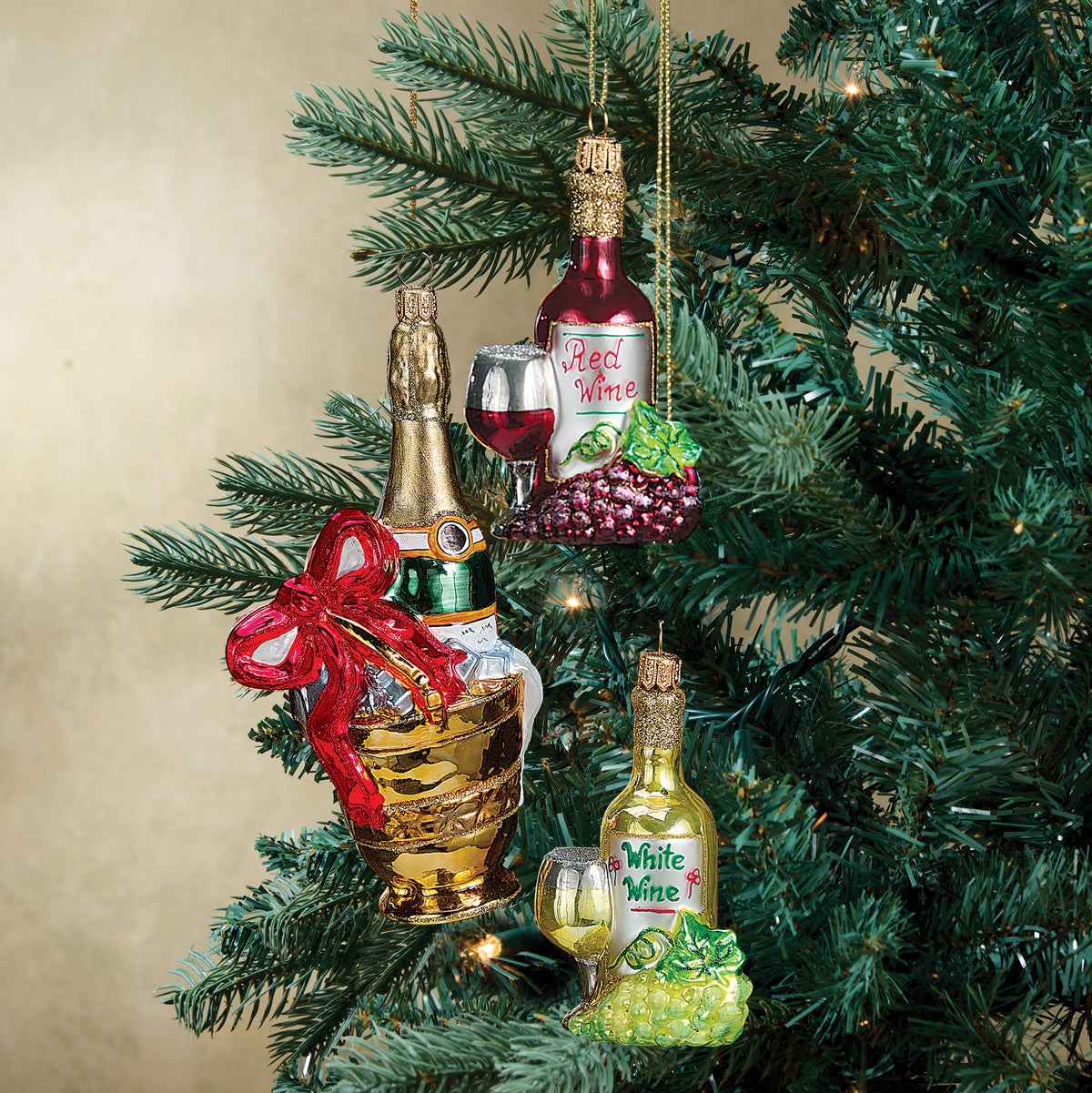 Hand-Painted Glass White Wine Bottle Ornament (Preorder)