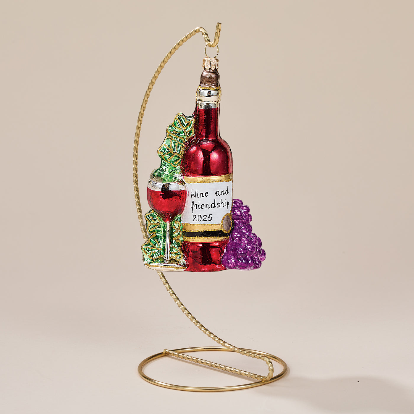 Hand-Painted Wine & Friendship Glass Ornament