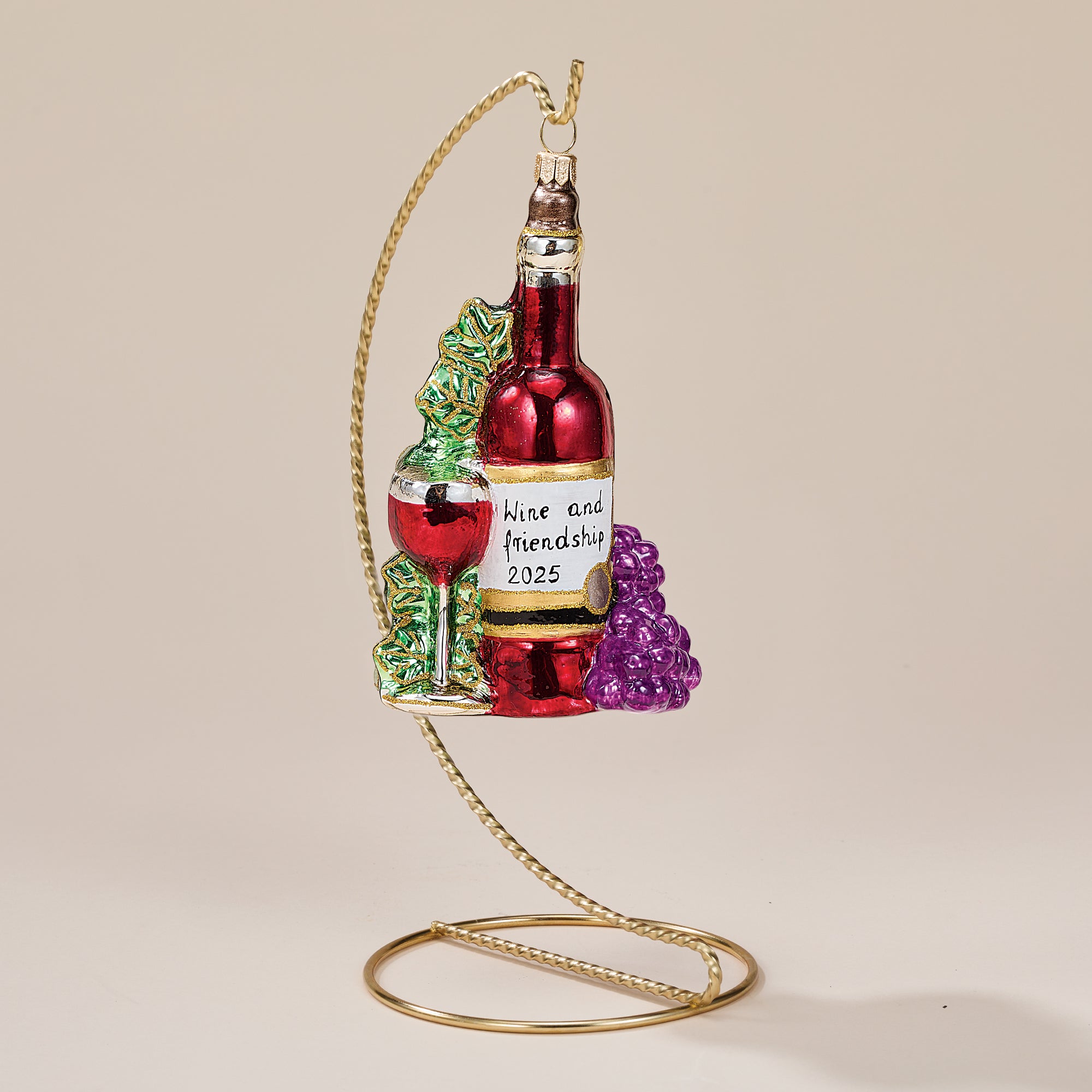 Hand-Painted Wine & Friendship Glass Ornament