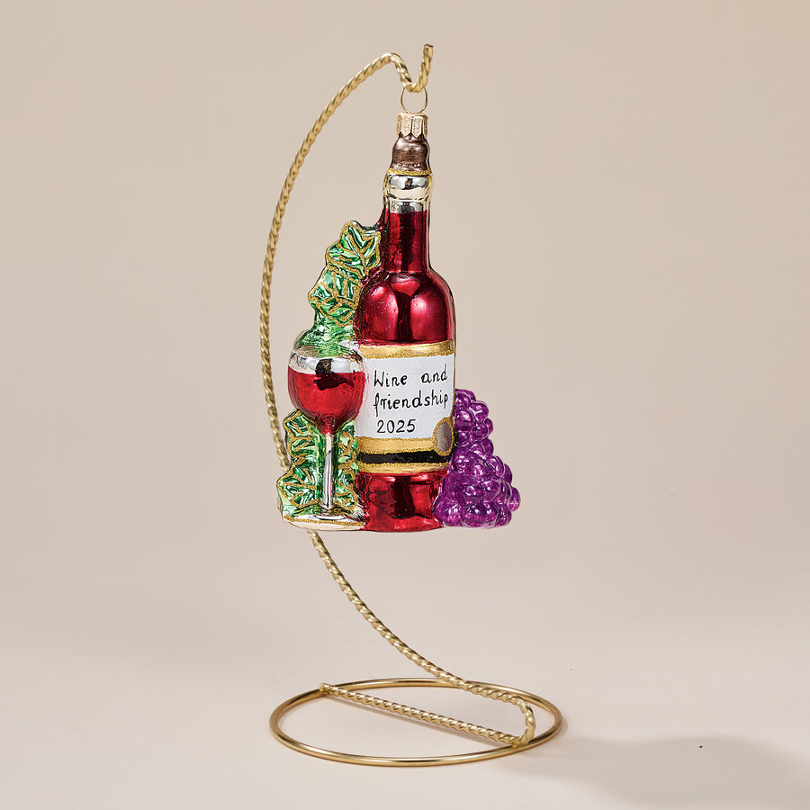 Hand-Painted Wine & Friendship Glass Ornament