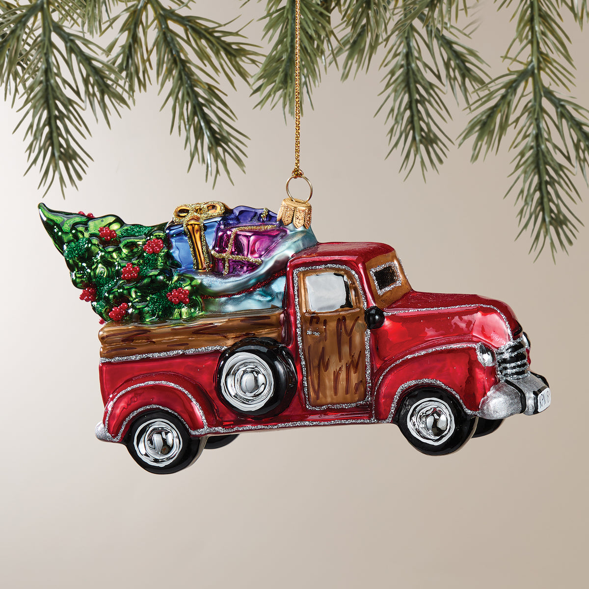 Hand-Painted Christmas Haul Glass Ornament