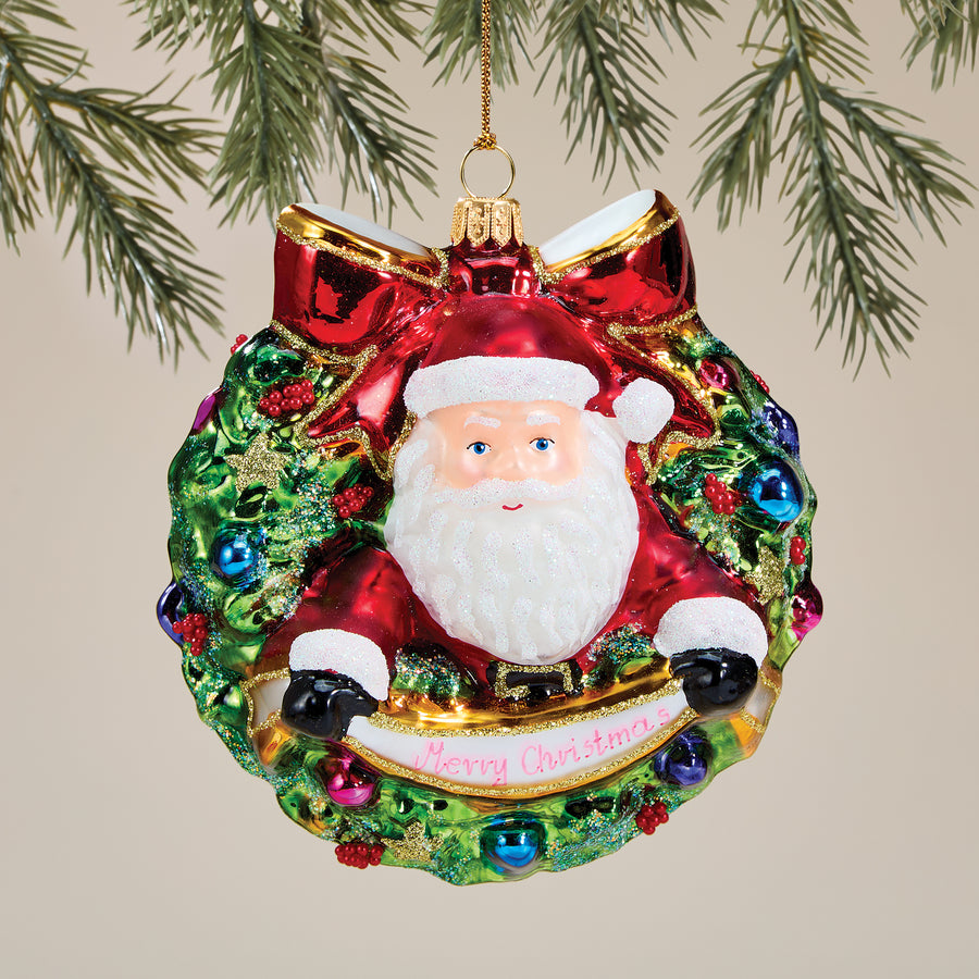 Hand-Painted Merry Christmas Santa Glass Ornament