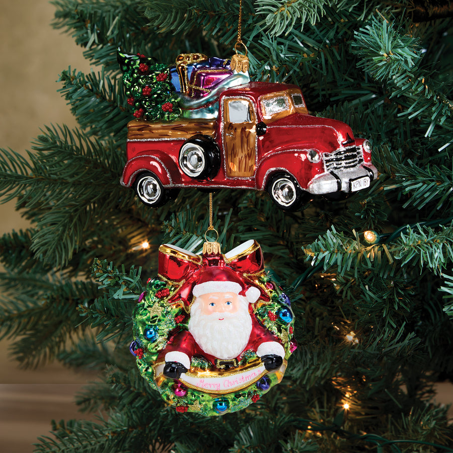 Hand-Painted Merry Christmas Santa Glass Ornament