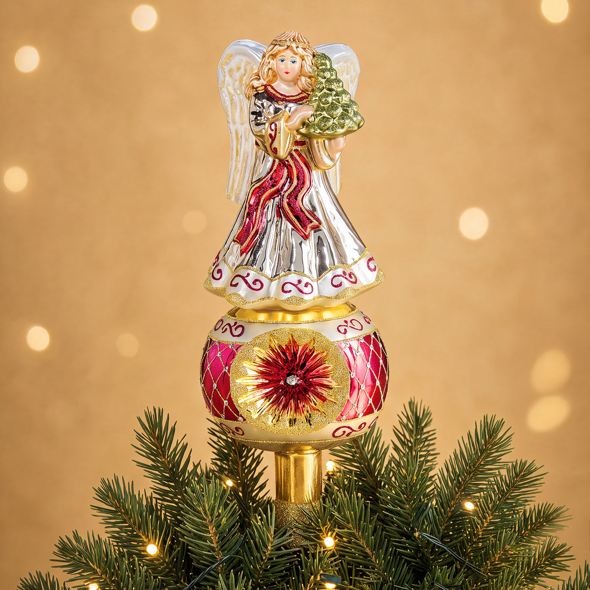Hand-Painted Glass Angel Tree Topper
