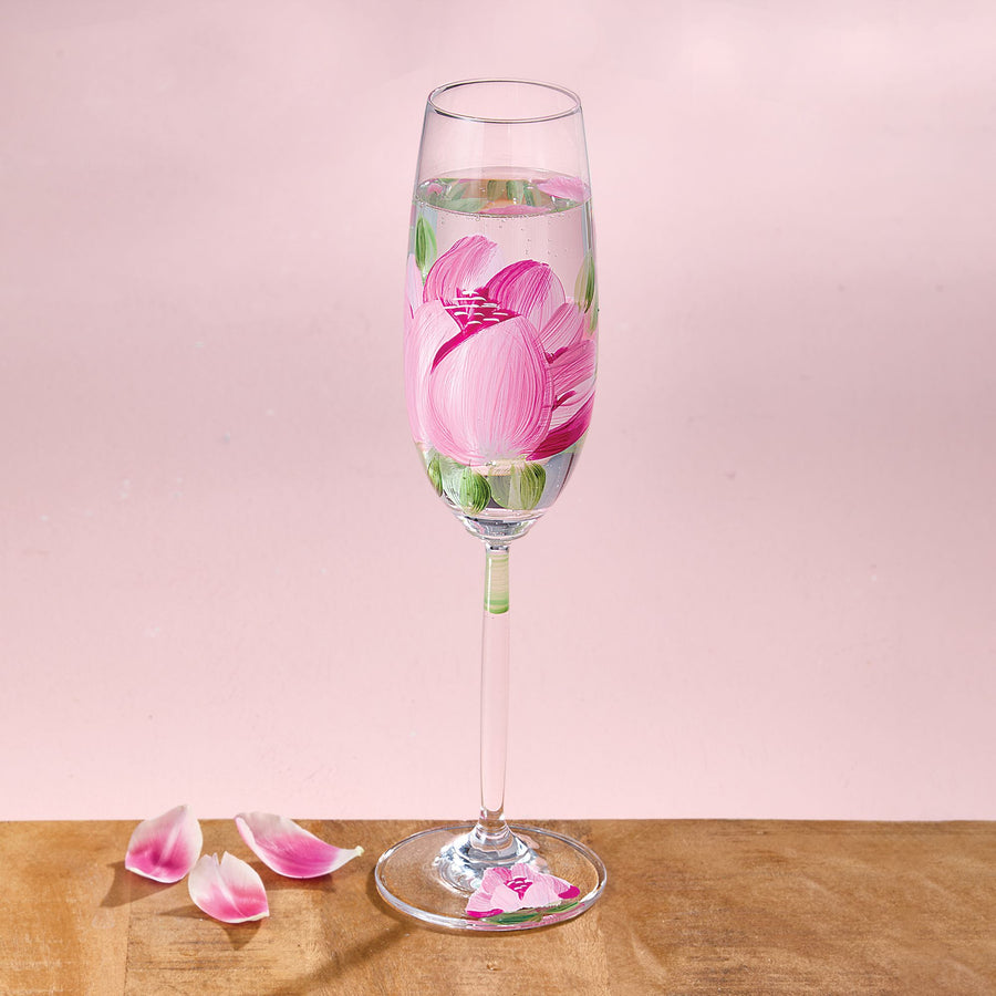 Pink Petals Peony Champagne Flute