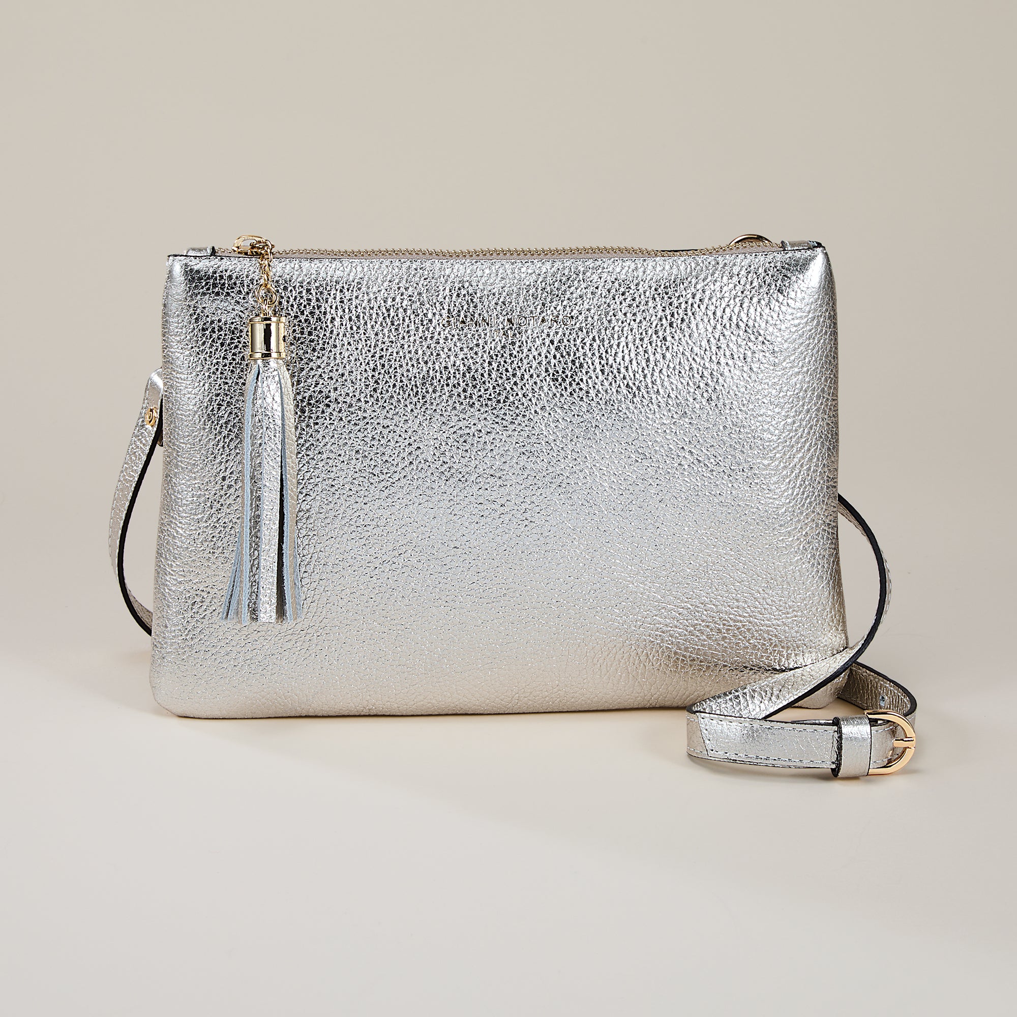 Cervo Neutral Metallic Italian Leather Wristlet