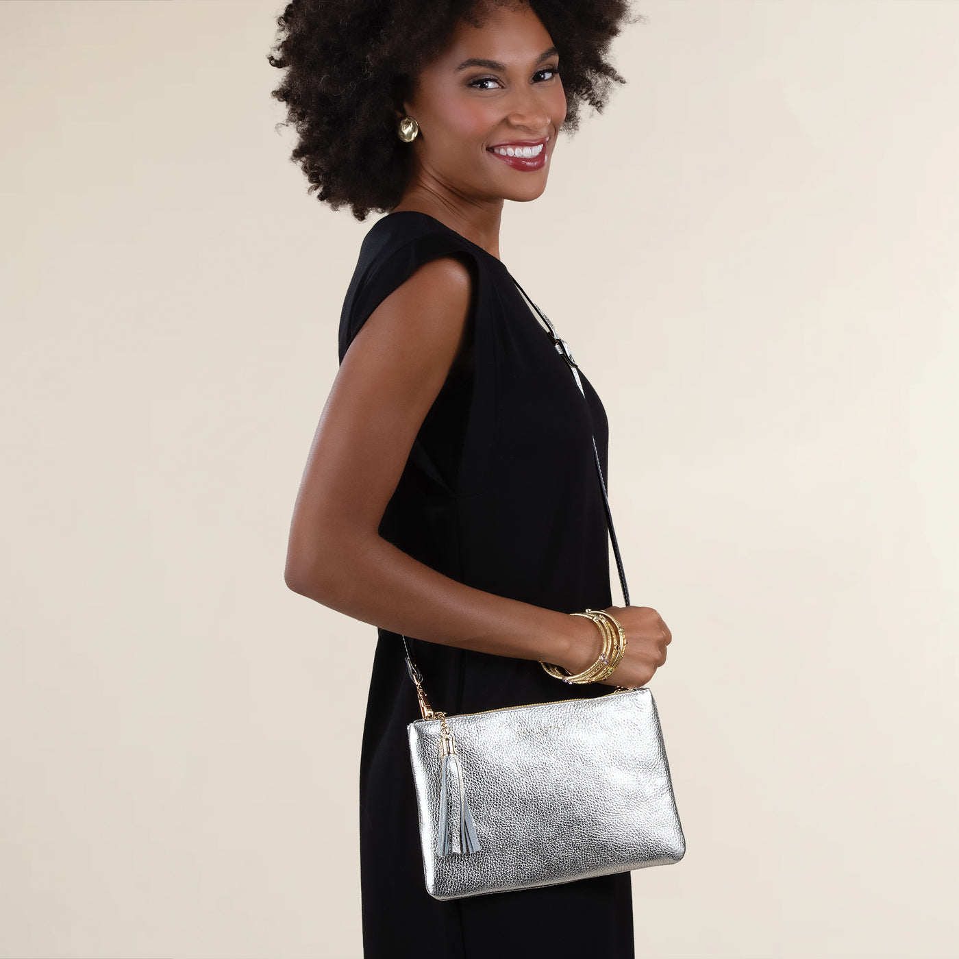 Cervo Neutral Metallic Italian Leather Wristlet