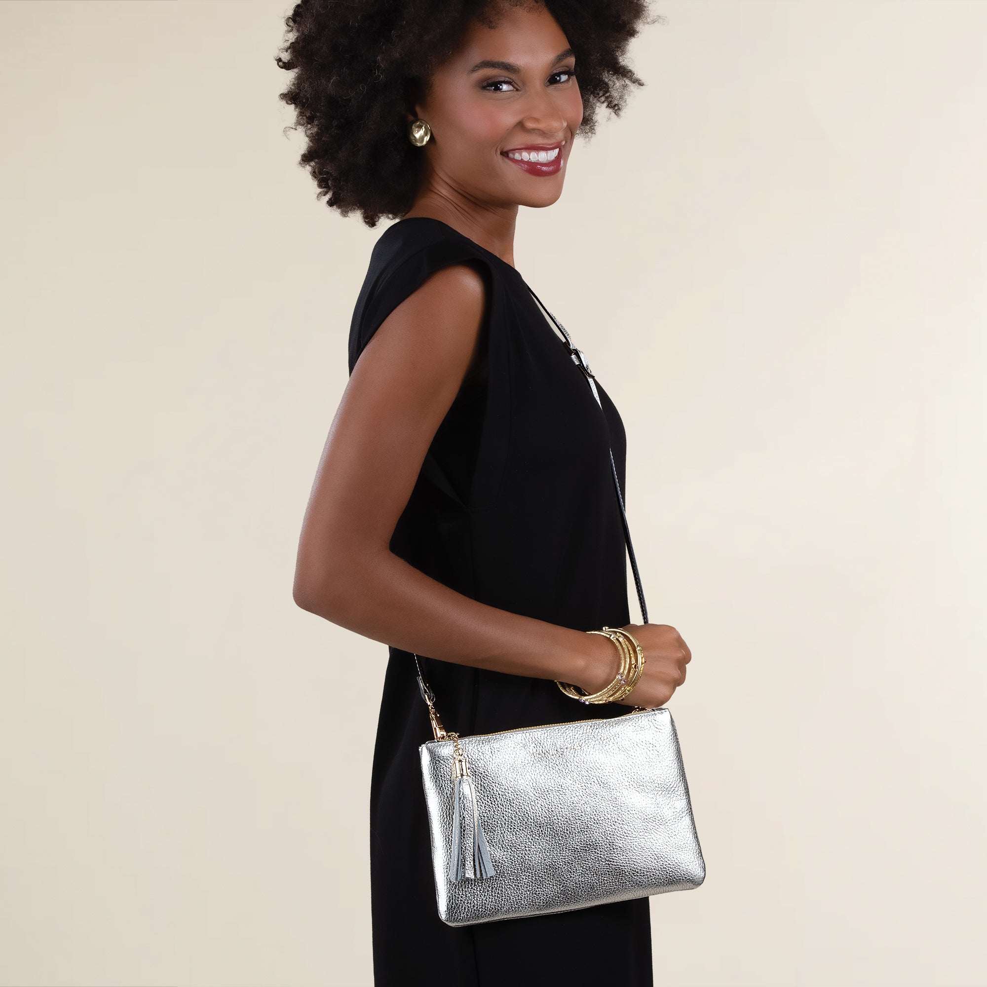 Cervo Neutral Metallic Italian Leather Wristlet