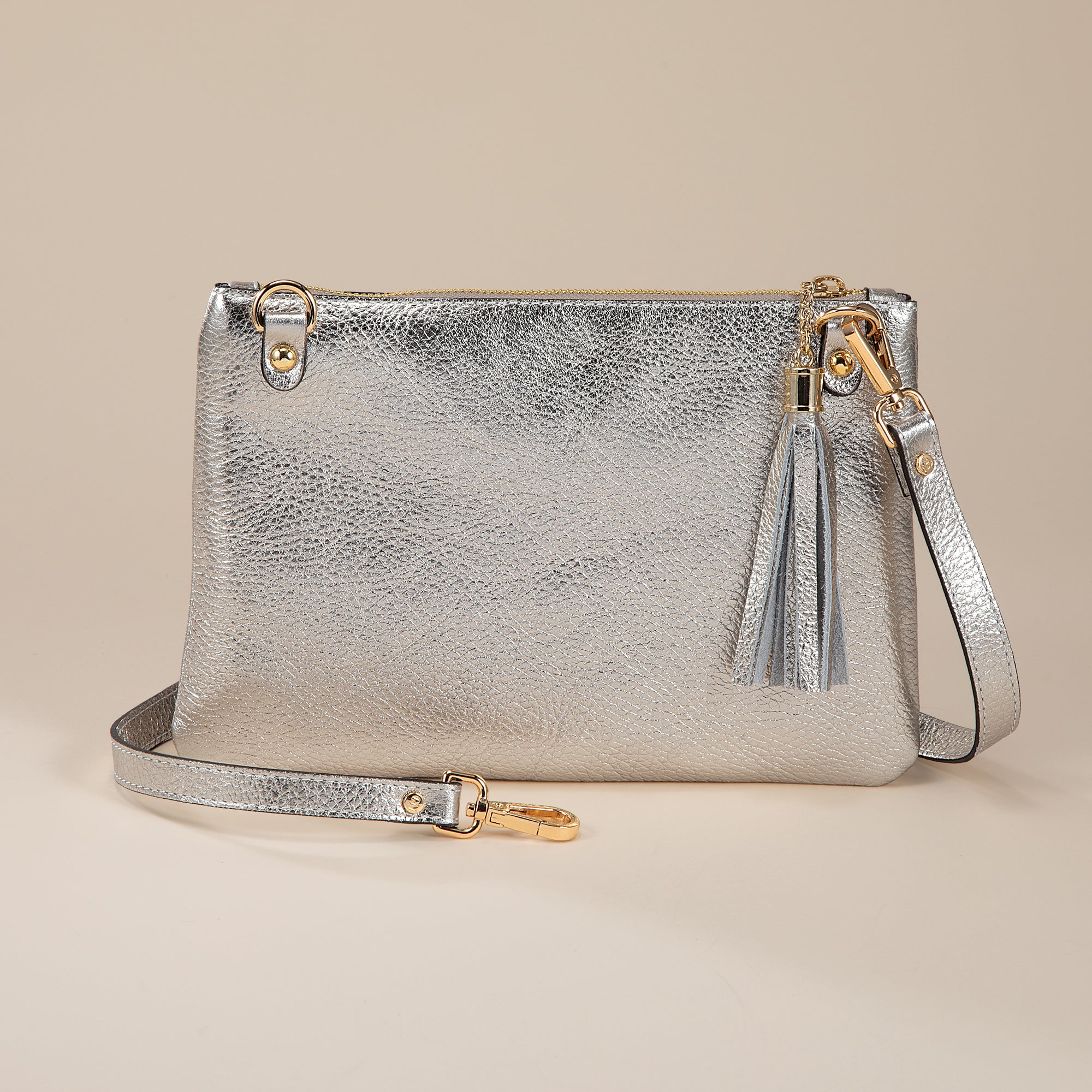 Cervo Neutral Metallic Italian Leather Wristlet