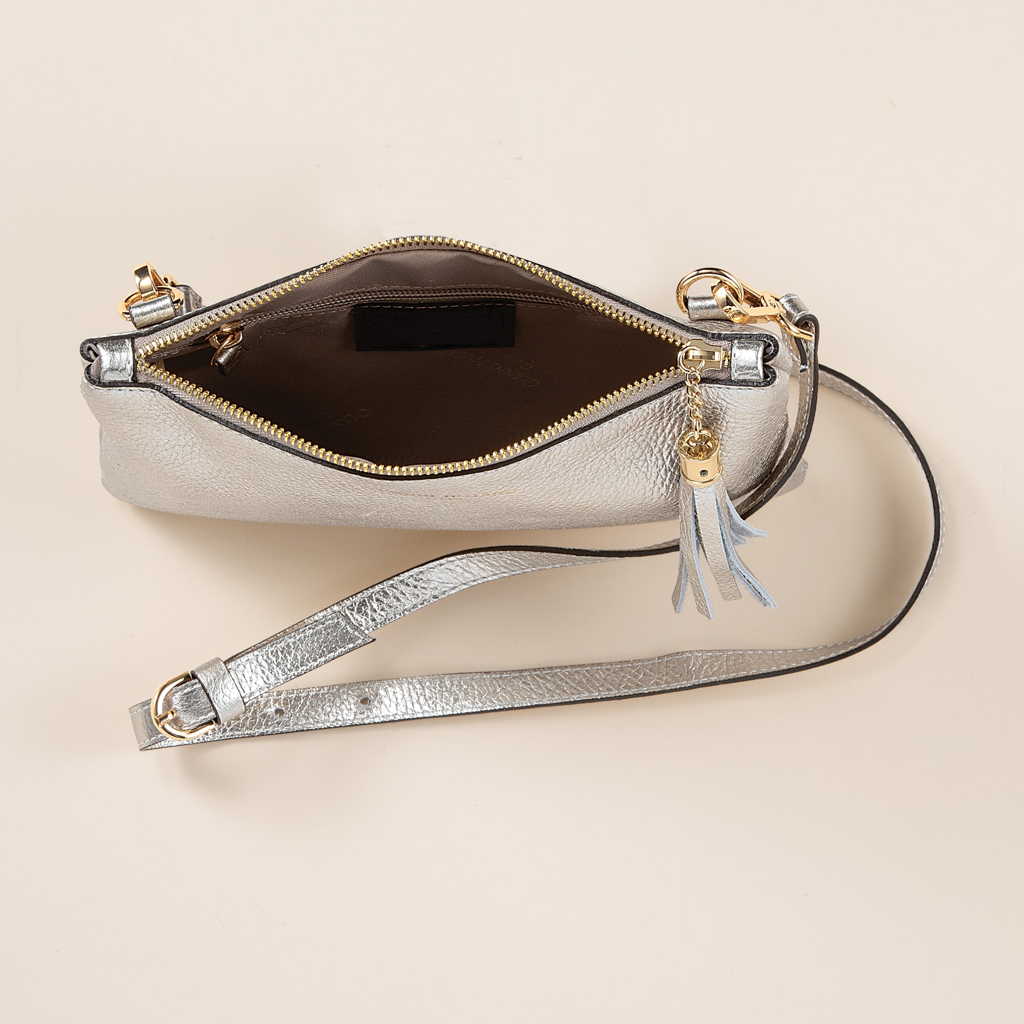 Cervo Neutral Metallic Italian Leather Wristlet