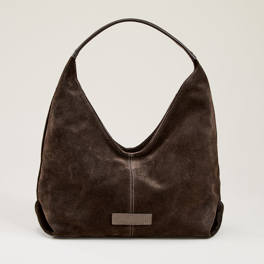 Sarzana Deep Brown Italian Suede Hobo Bag