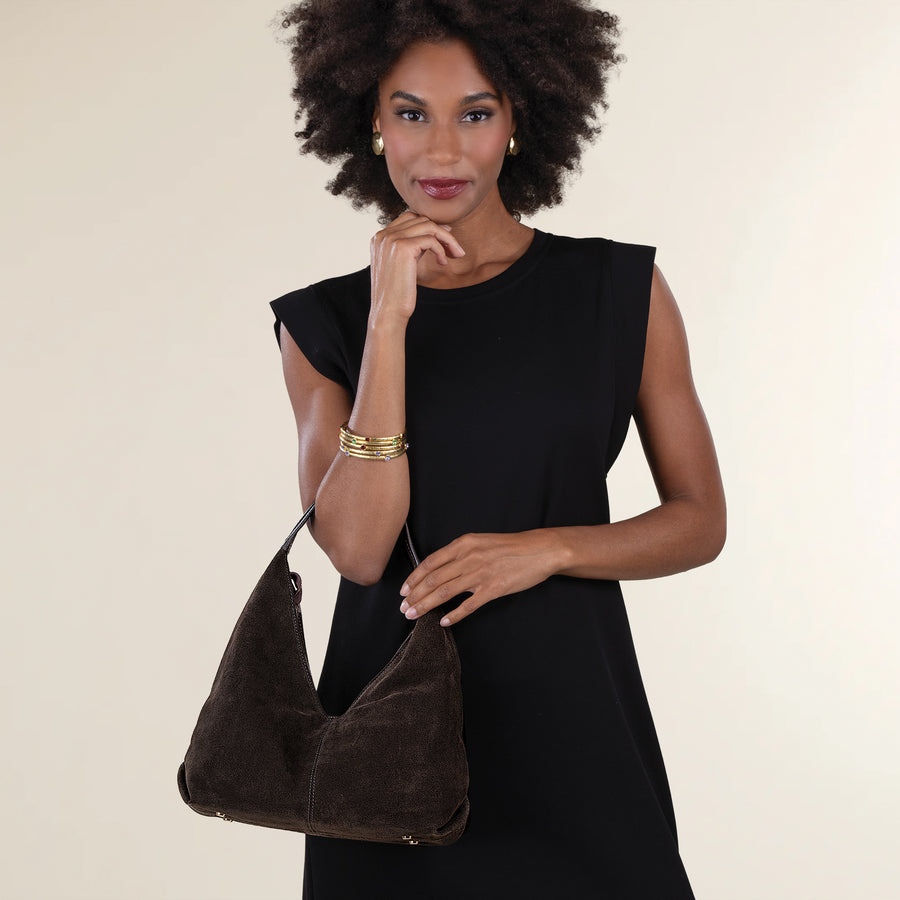 Sarzana Deep Brown Italian Suede Hobo Bag