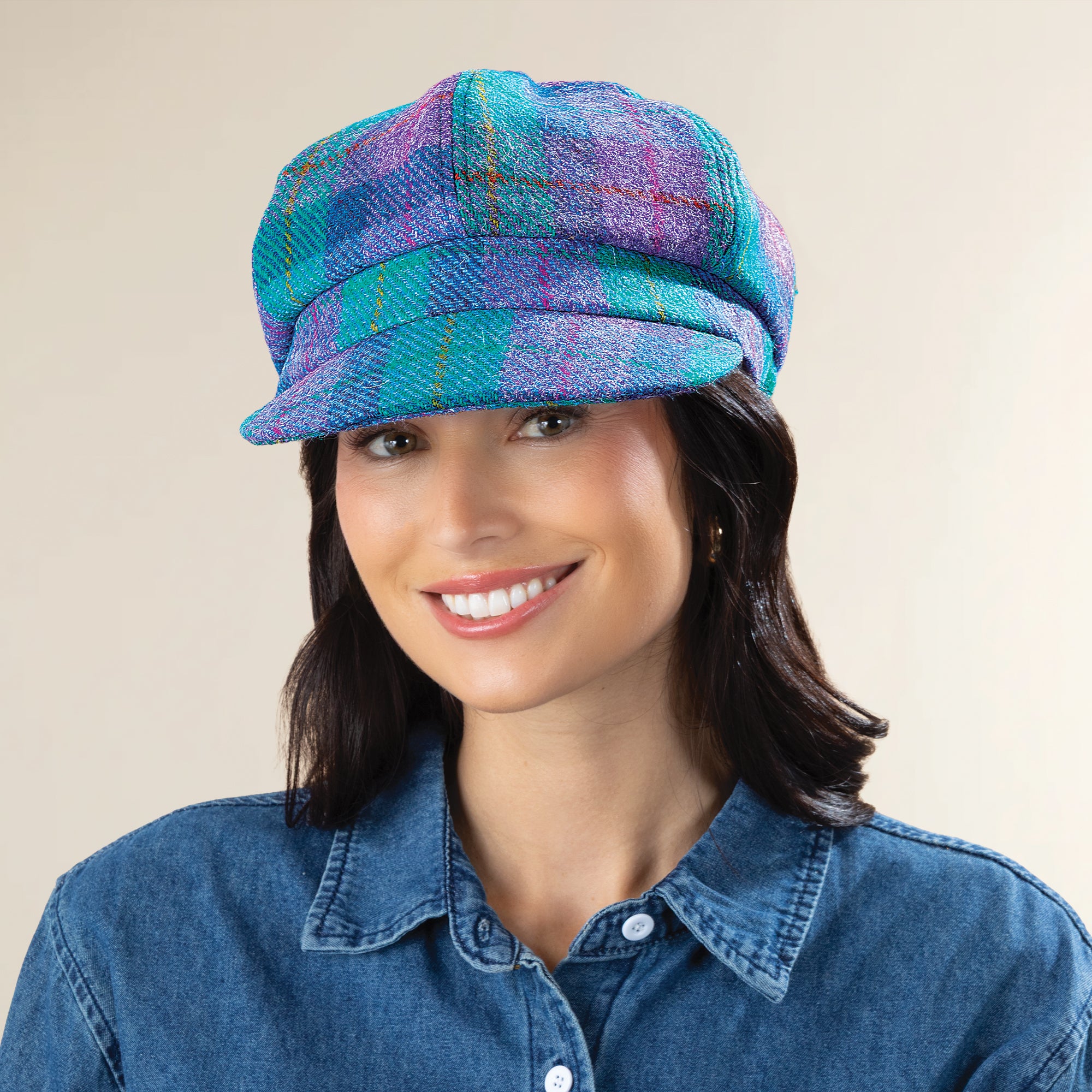 Tartan Plaid Glencoe Harris Tweed Ladies Cap (Preorder)