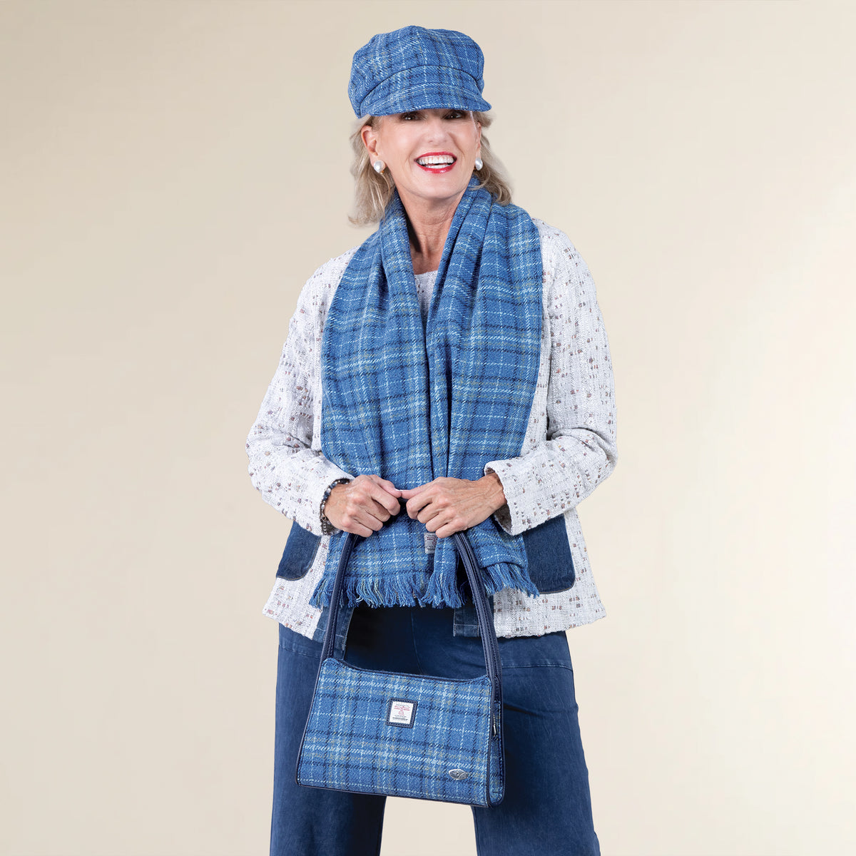 Fiddich Harris Tweed Blue Plaid Ladies Cap (Preorder)