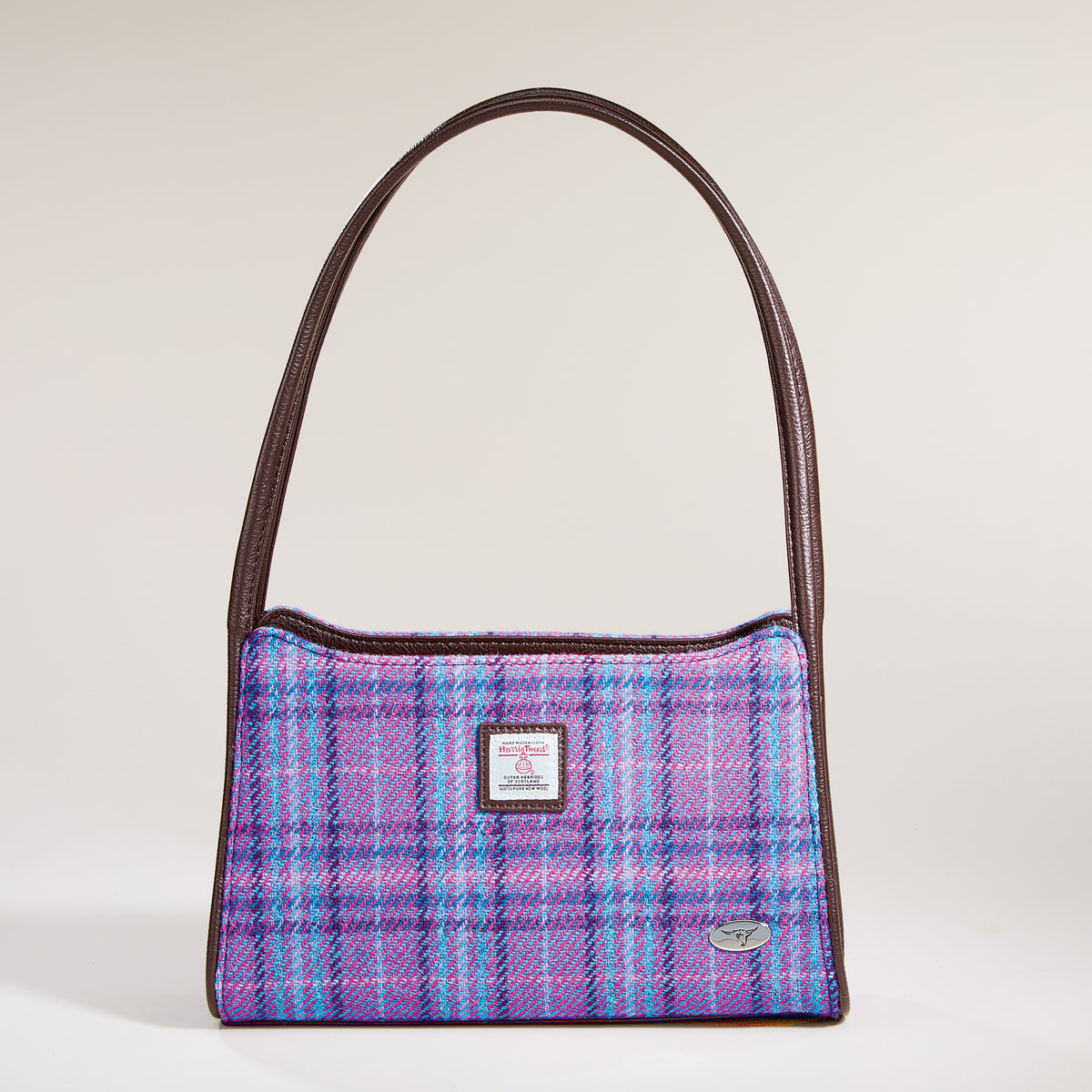 Fiddich Harris Tweed Plum & Blue Plaid Handbag