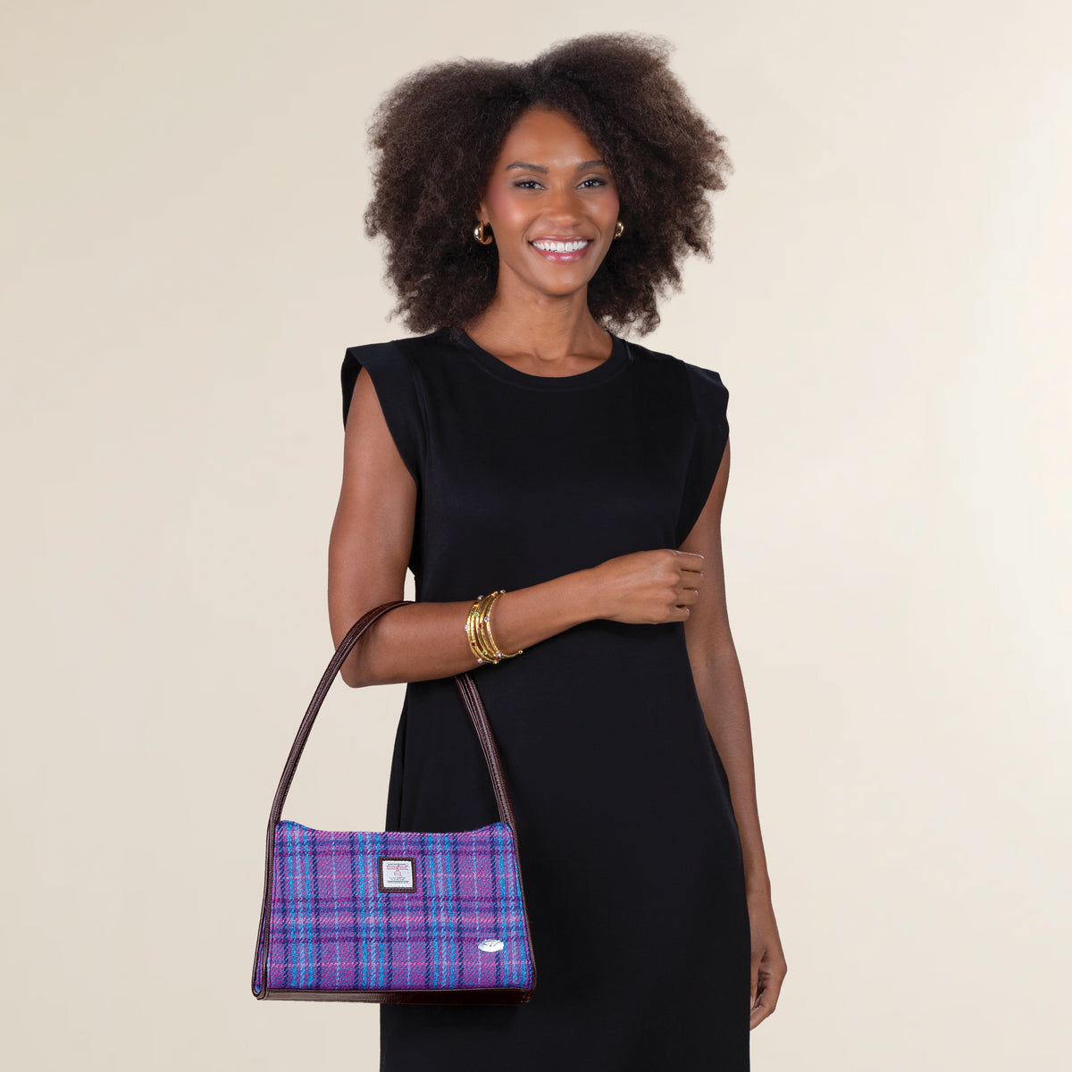 Fiddich Harris Tweed Plum & Blue Plaid Handbag