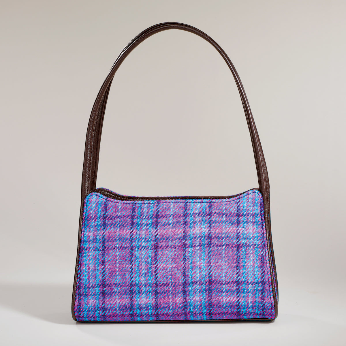 Fiddich Harris Tweed Plum & Blue Plaid Handbag