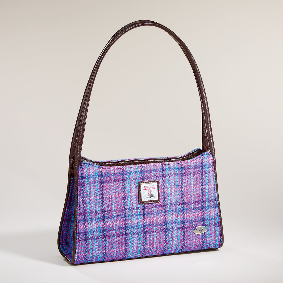Fiddich Harris Tweed Plum & Blue Plaid Handbag