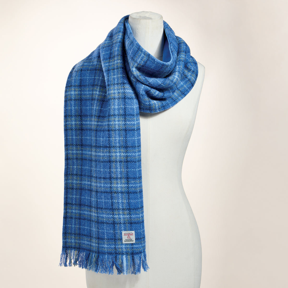 Fiddich Harris Tweed Blue Plaid Scarf (Preorder)