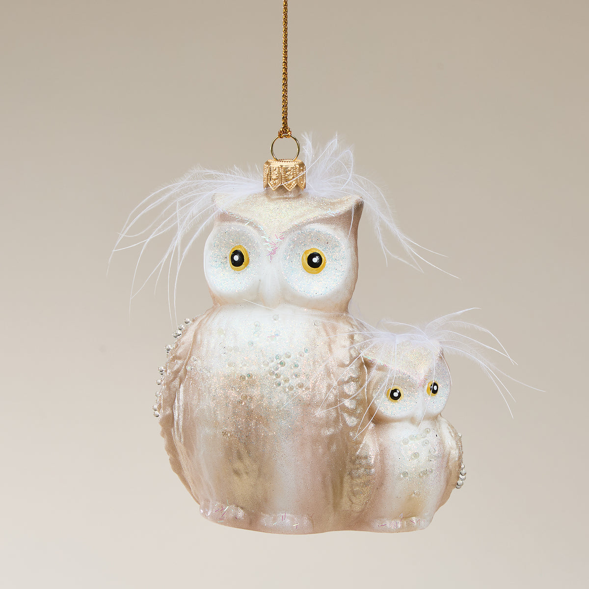 Hand-Painted Glass Mother Owl & Baby Ornament