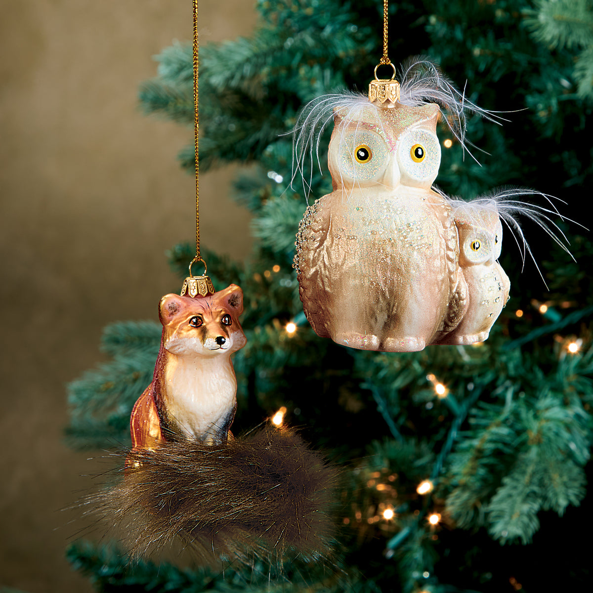 Hand-Painted Glass Faux Fur Tailed Fox Ornament