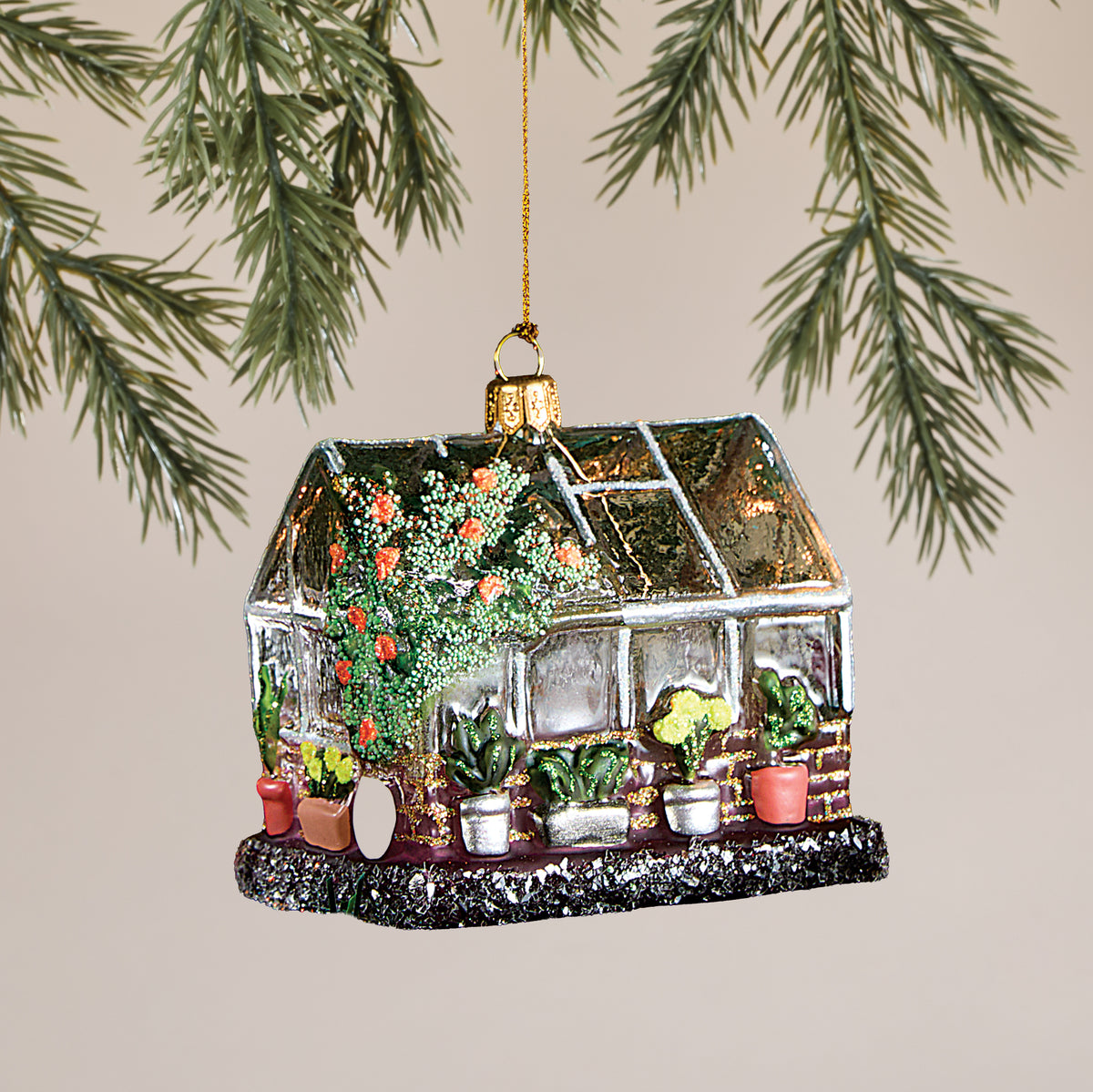 Hand-Painted Glass Greenhouse Ornament