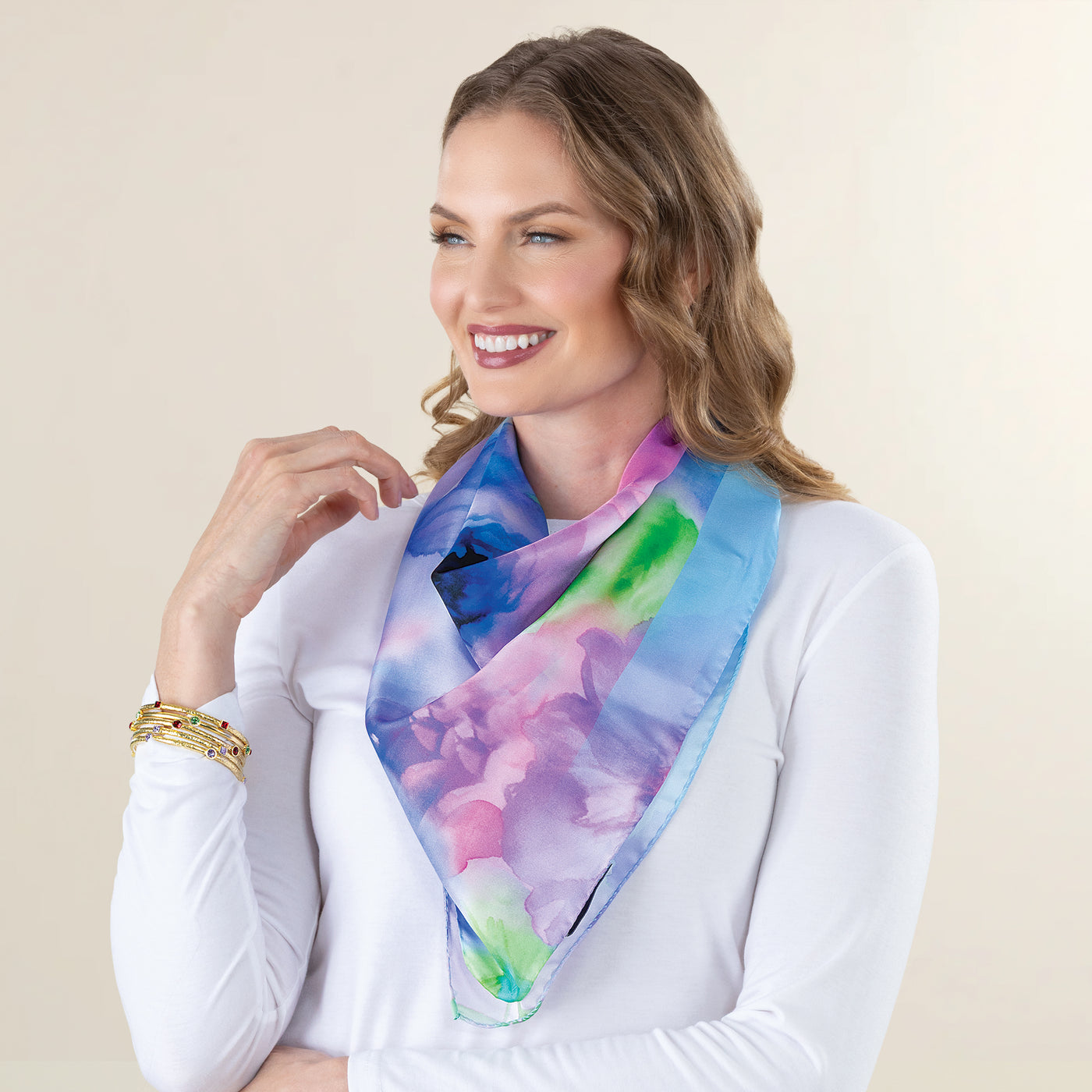 Pastel Peonies Italian Silk Scarf